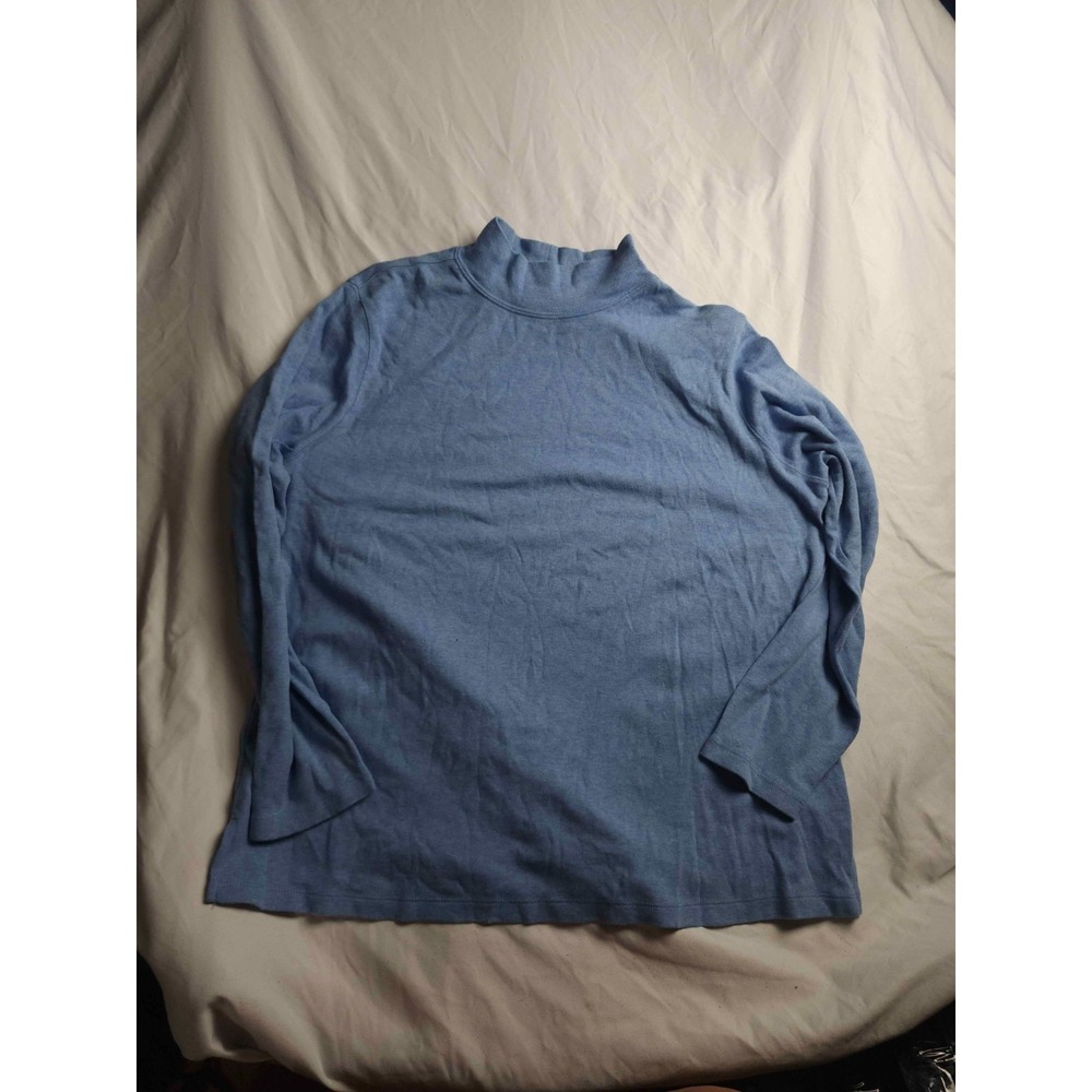 Laura Scott Mock Neck Shirt Womens Size 16/18W Blue Knit Pullover Long Sleeve
